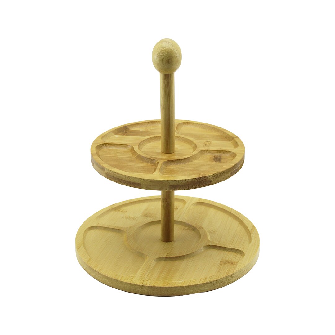 5 Bölmeli̇ - Yuvarlak - 2 Katli  Ahşap Bambu Sunumluk  çap: 19.5cm -- 24.5cm