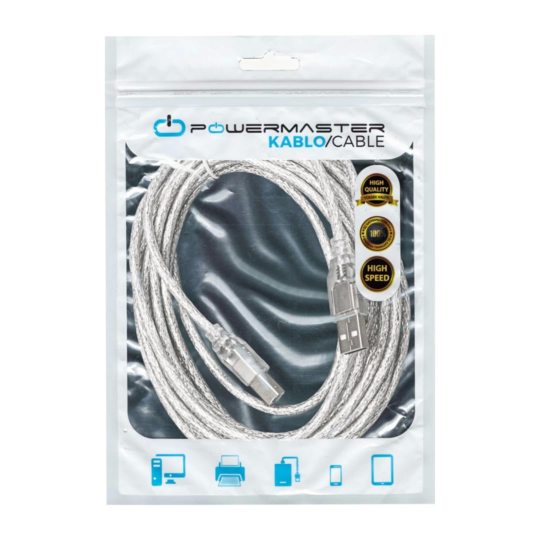 5 Metre 2.0v Şeffaf Usb Yazıcı Kablosu