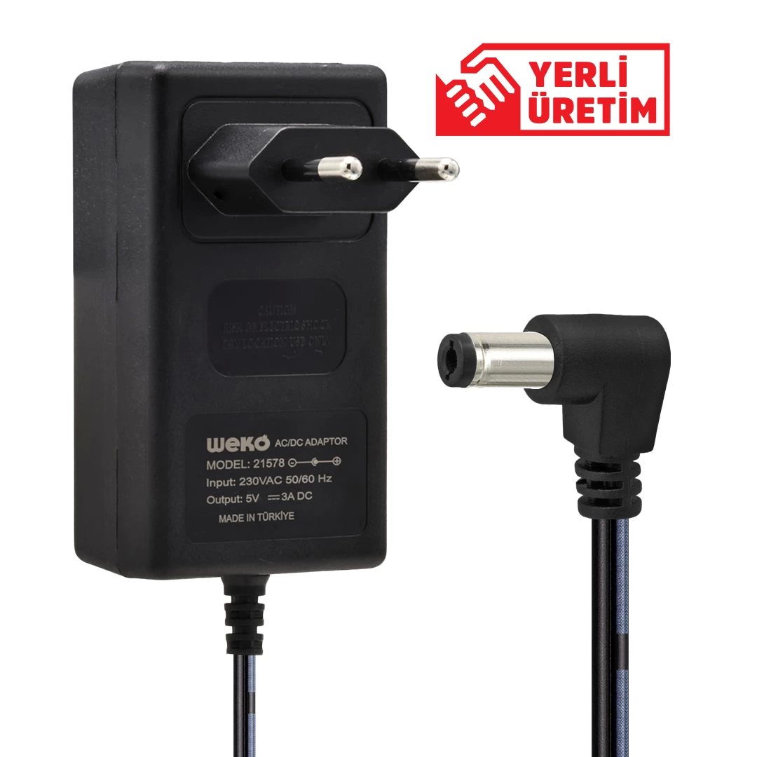 5 Volt - 3 Amper 5.5*2.5 Uçlu Yerli Üretim Plastik Kasa Priz Tipi Adaptör