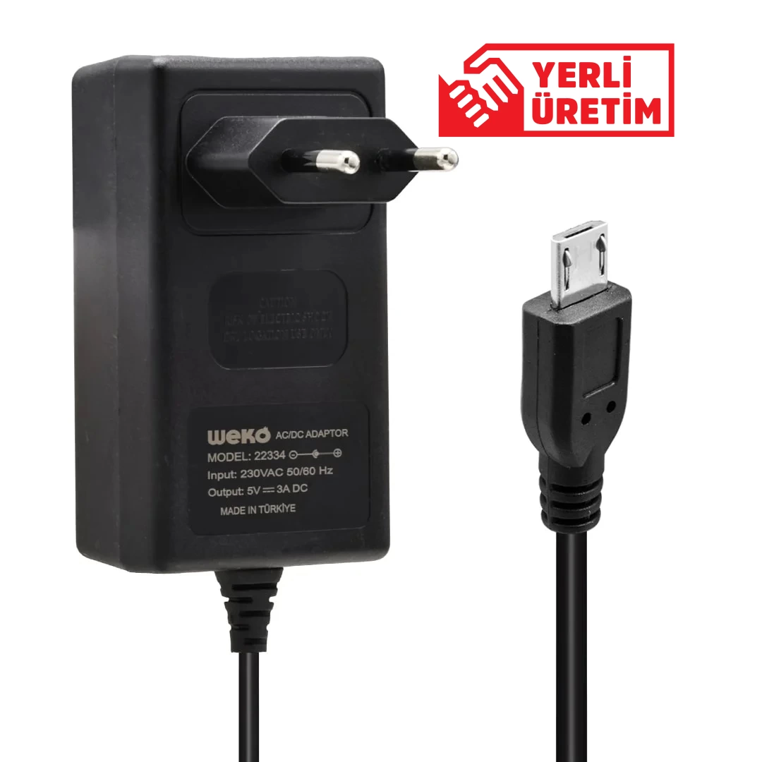 5 Volt - 3 Amper Mıcro Usb Uçlu Yerli Üretim Priz Tipi Adaptör