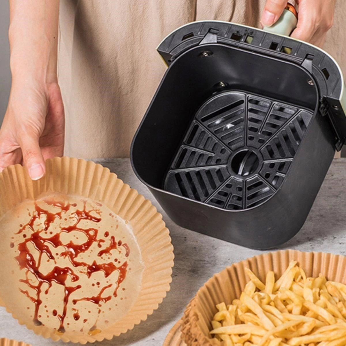 50 Adet Air Fryer Pişirme Kağıdı Tek Kullanımlık  23 Cm Yuvarlak Pişirme Kağıdı Xxl Pvc Li