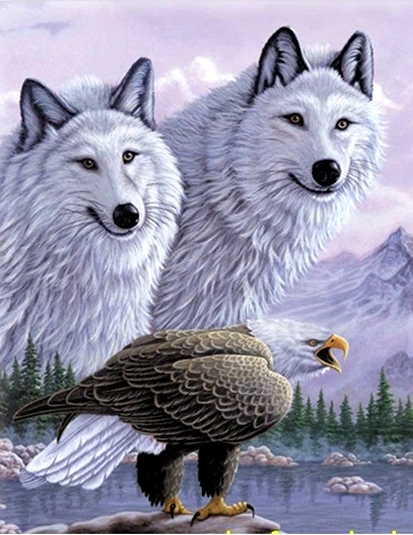 3 Boyutlu Resim  Kartallı Kurt Resmi Tablosu 40x60 Cm