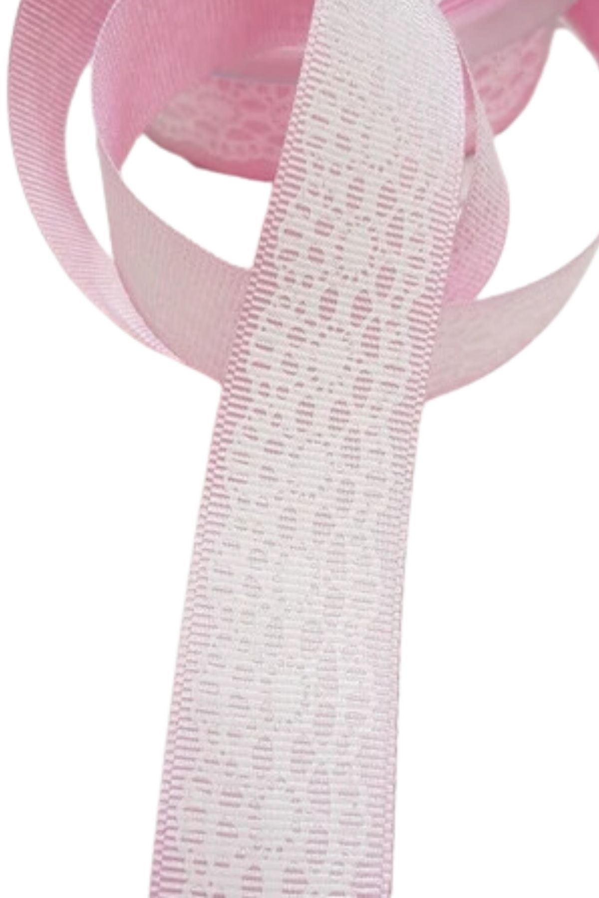 Tafta Dantel Görünümlü Kurdele Pembe 25 mm 5 Metre