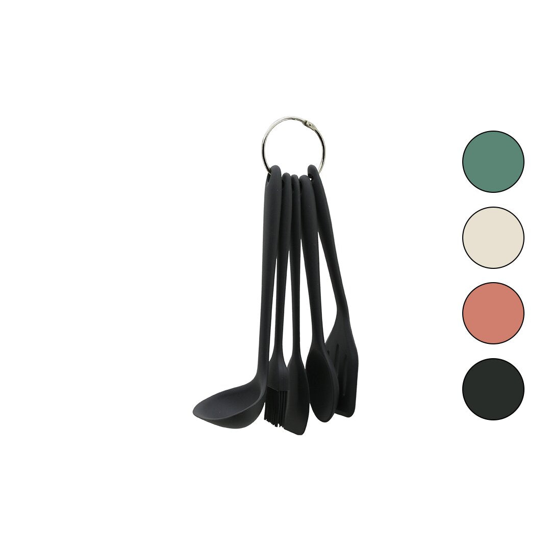 5PCS MİNİ=20-21CM RENKLİ SİLİKON MUTFAK SERVİS SETİ KAŞIK - KEPÇE - YAN - DELİKLİ SPATULA - Y.FIRÇA