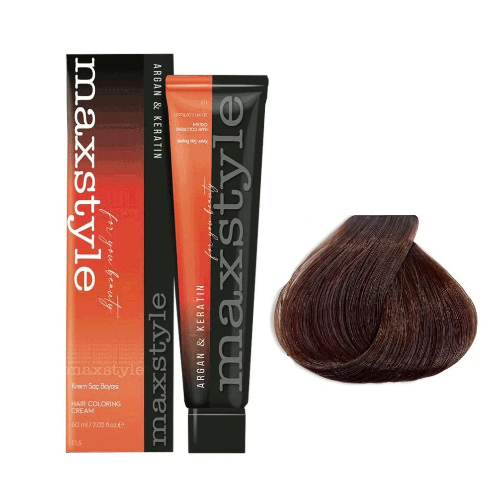 Maxstyle Argan Keratin Saç Boyası 6.35 Sütlü Çikolata  x 2 Adet + Sıvı oksidan 2 Adet