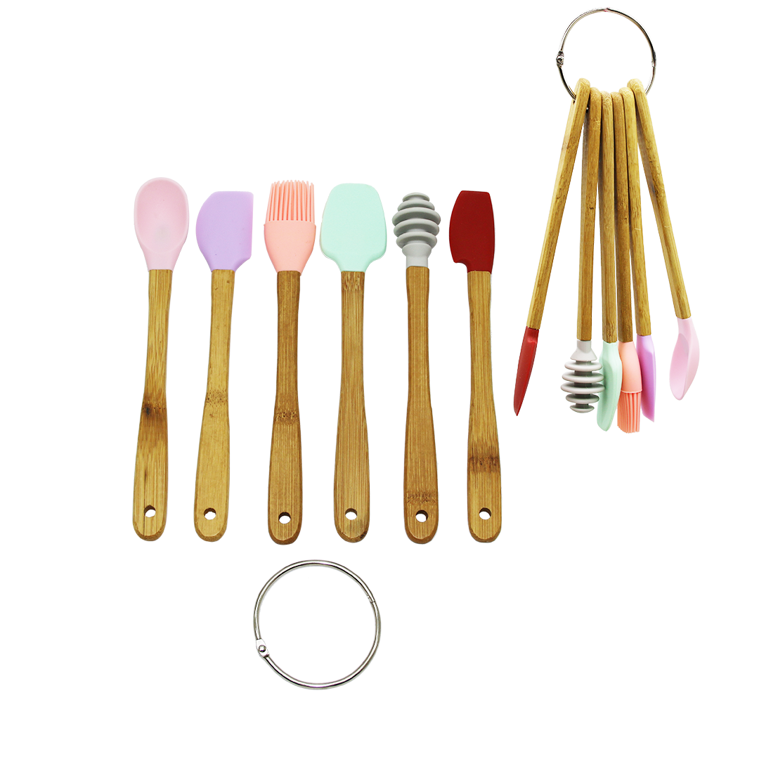 6 PARÇA  MiNİ AHŞAP SAPLI SİLİKON MUTFAK SET