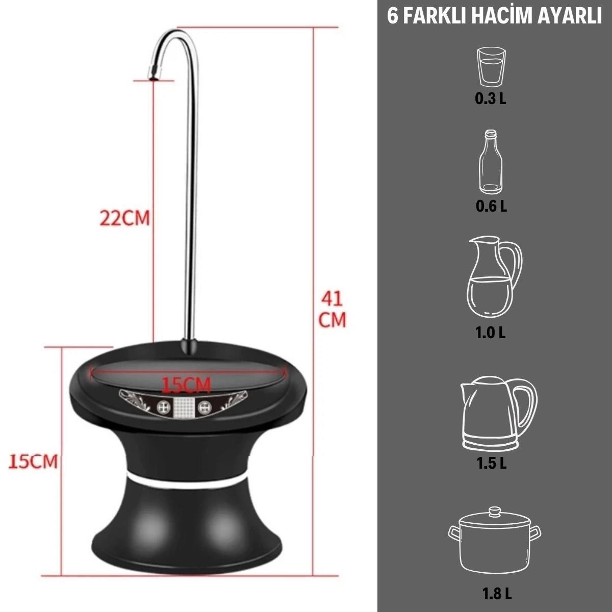 6 Farklı Su Hacim Ayarlı Standlı Damacana Üstü Sehpalı Model Damacana Pompası