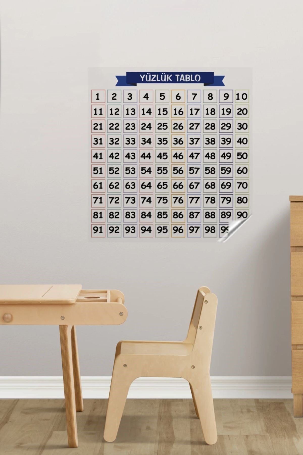 Matematik Öğreten Yüzlük Tablo Duvarda İz Bırakmaz Akıllı Kağıt Yapışkansız Statik  60x60 cm