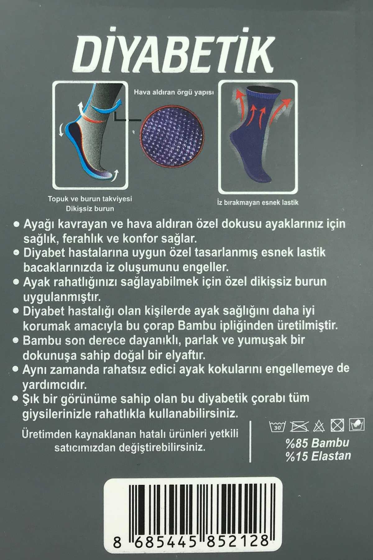 6 Adet Erkek Bambu Lastiği Sıkmayan Diyabetik Çorap