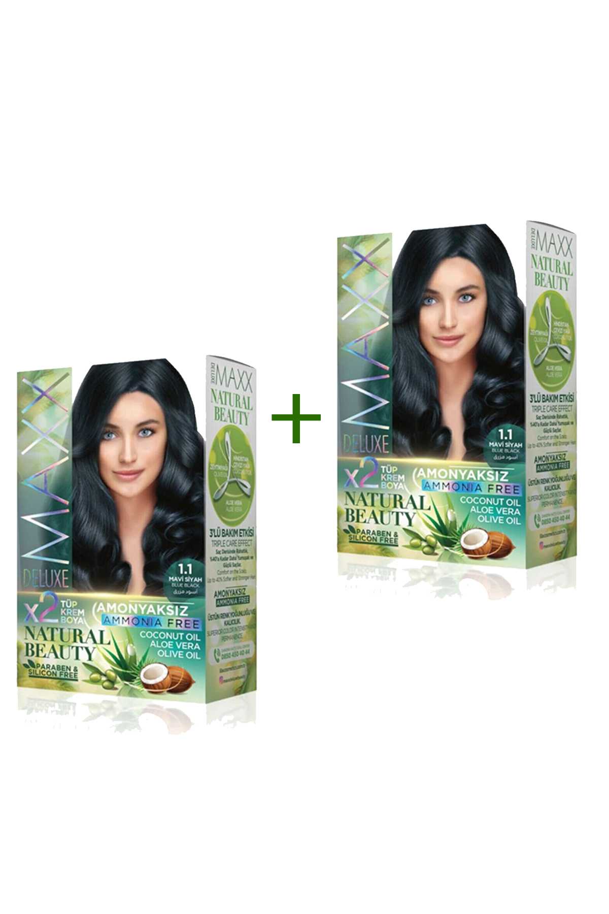 2 Paket Natural Beauty Amonyaksız Saç Boyası 1.1 Mavi Siyah