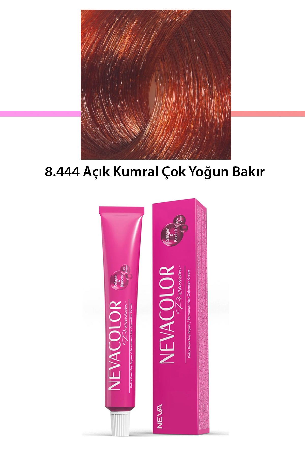 Premium 8.444 Açık Kumral Çok Yoğun Bakır - Kalıcı Krem Saç Boyası 50 g Tüp