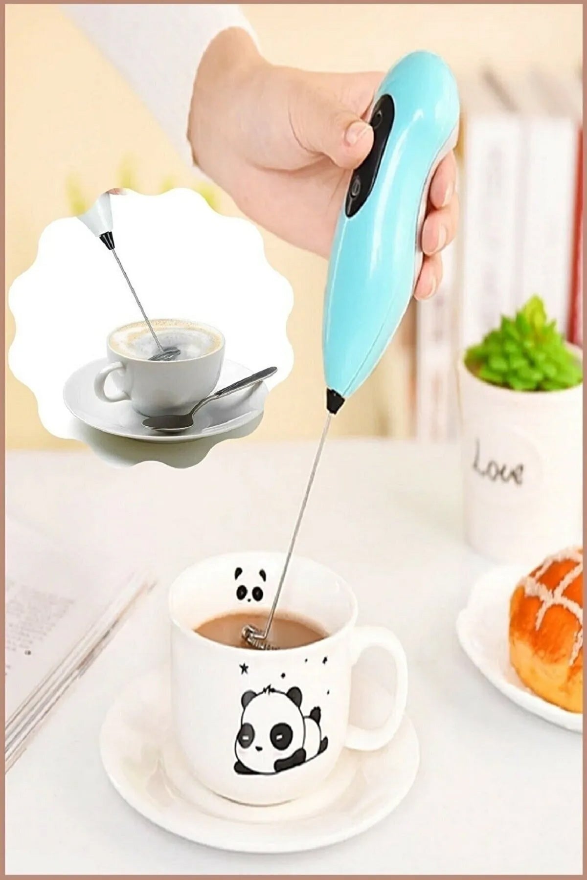 Mini Mixer Kahve Süt Köpürtücü Karıştırıcı Cappucino Mikser - Pratik Pilli Köpürtücü 1137 Bh