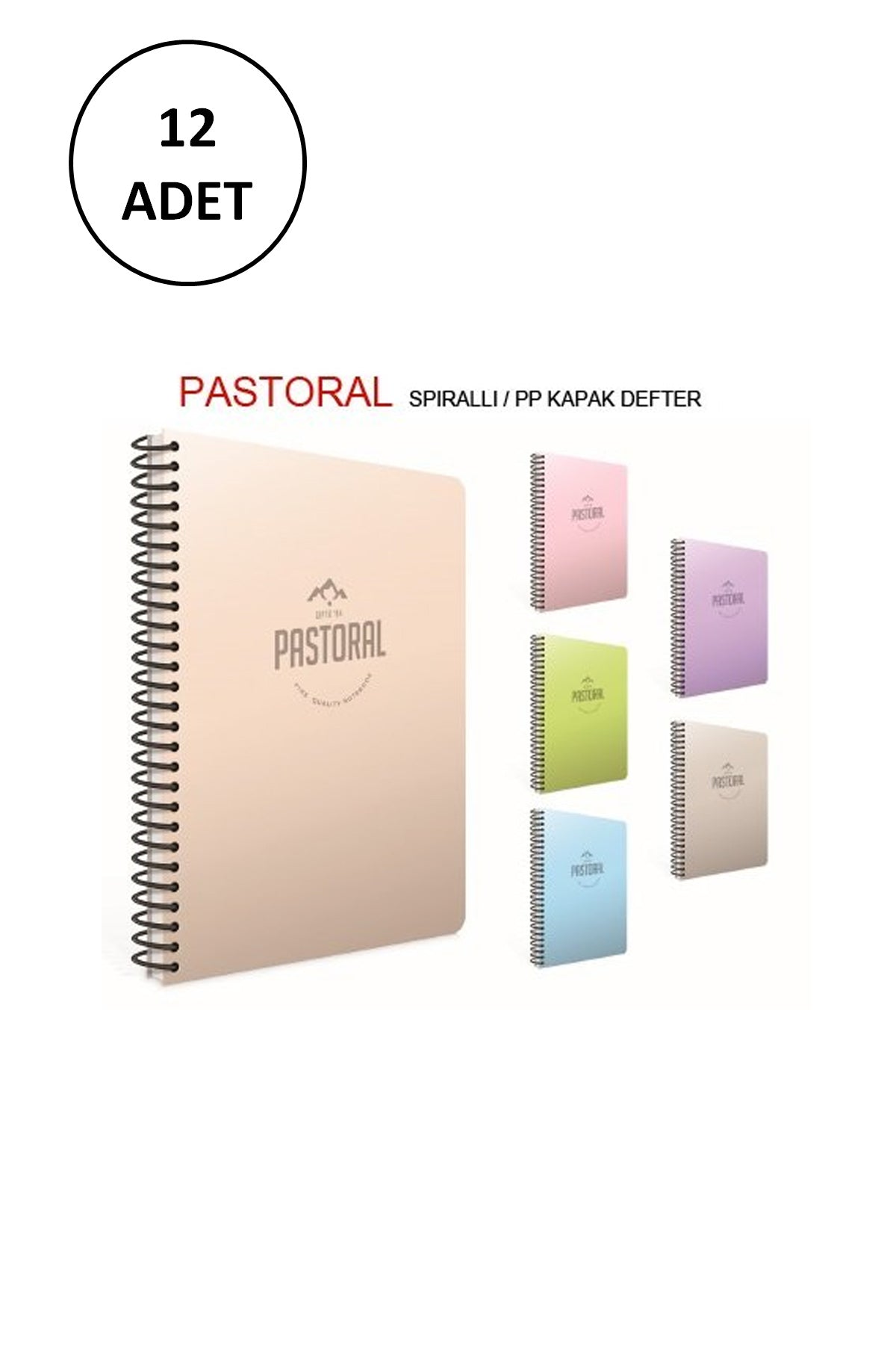 Pastoral A4 Spiralli PP Kapak Defter 96YP Çizgili 12 Adet