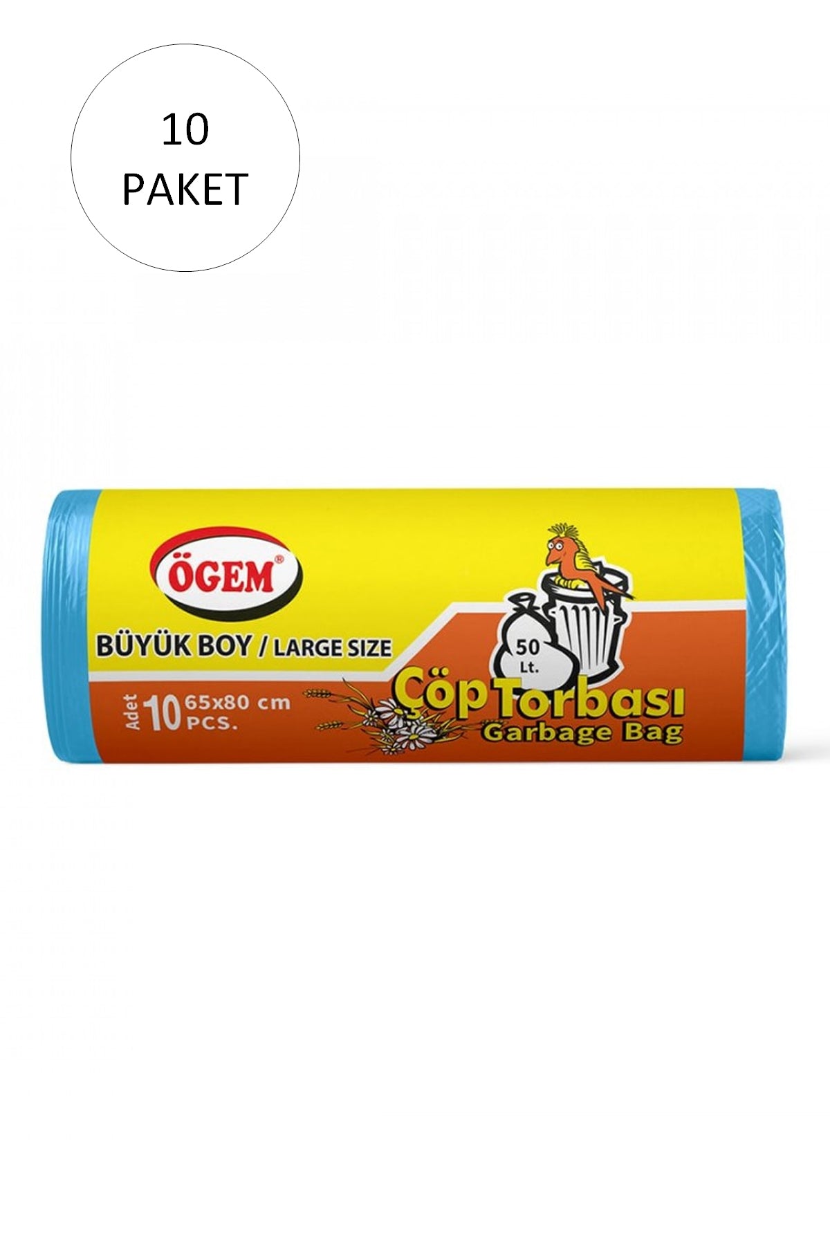 Büyük Boy Çöp Torbası 65 x 80 cm 10 Lu Rulo x 10 Paket = 100 Adet (Mavi)