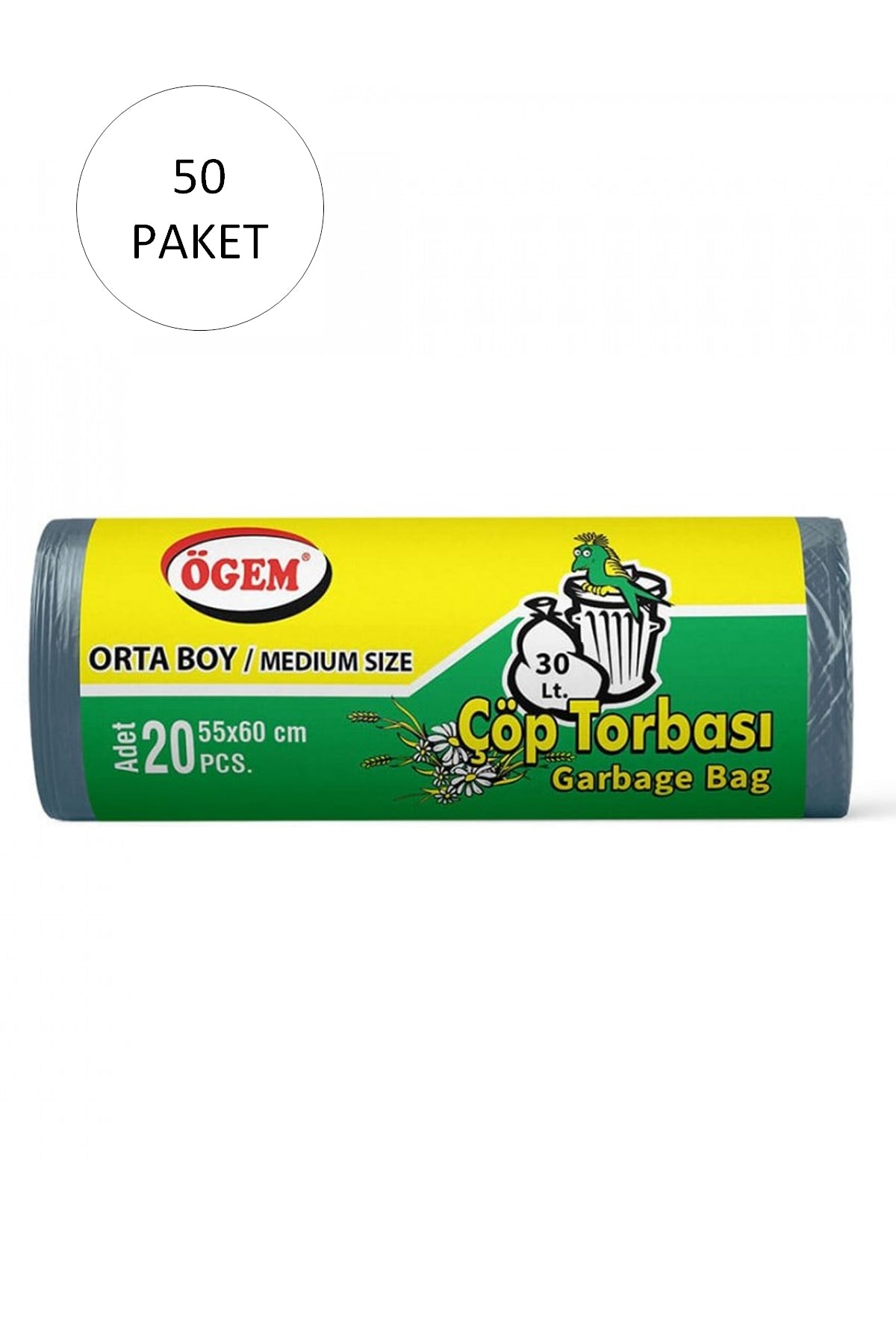 Orta Boy Çöp Torbası 55 x 60 cm 20 Li Rulo x 50 Paket = 1000 Adet (Mavi)