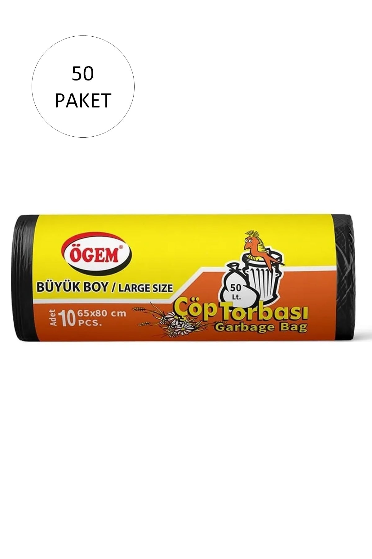 Büyük Boy Çöp Torbası 65 x 80 cm 10 Lu Rulo x 50 Paket = 500 Adet (Siyah)