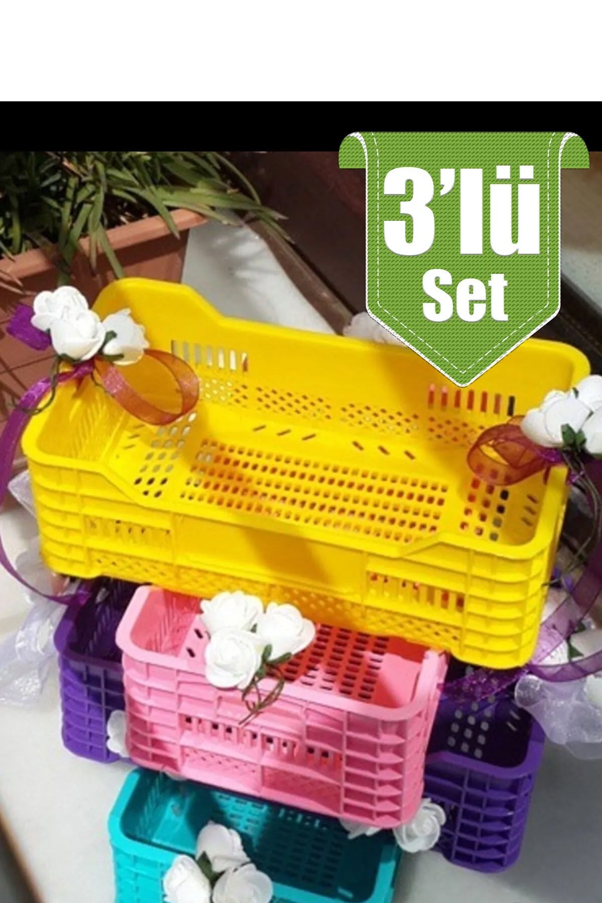 Kasa Sepet 3'lü Set Çok Amaçlı Mini Plastik Organizer Mutfak Düzenleyiciler 17x10x6 cm