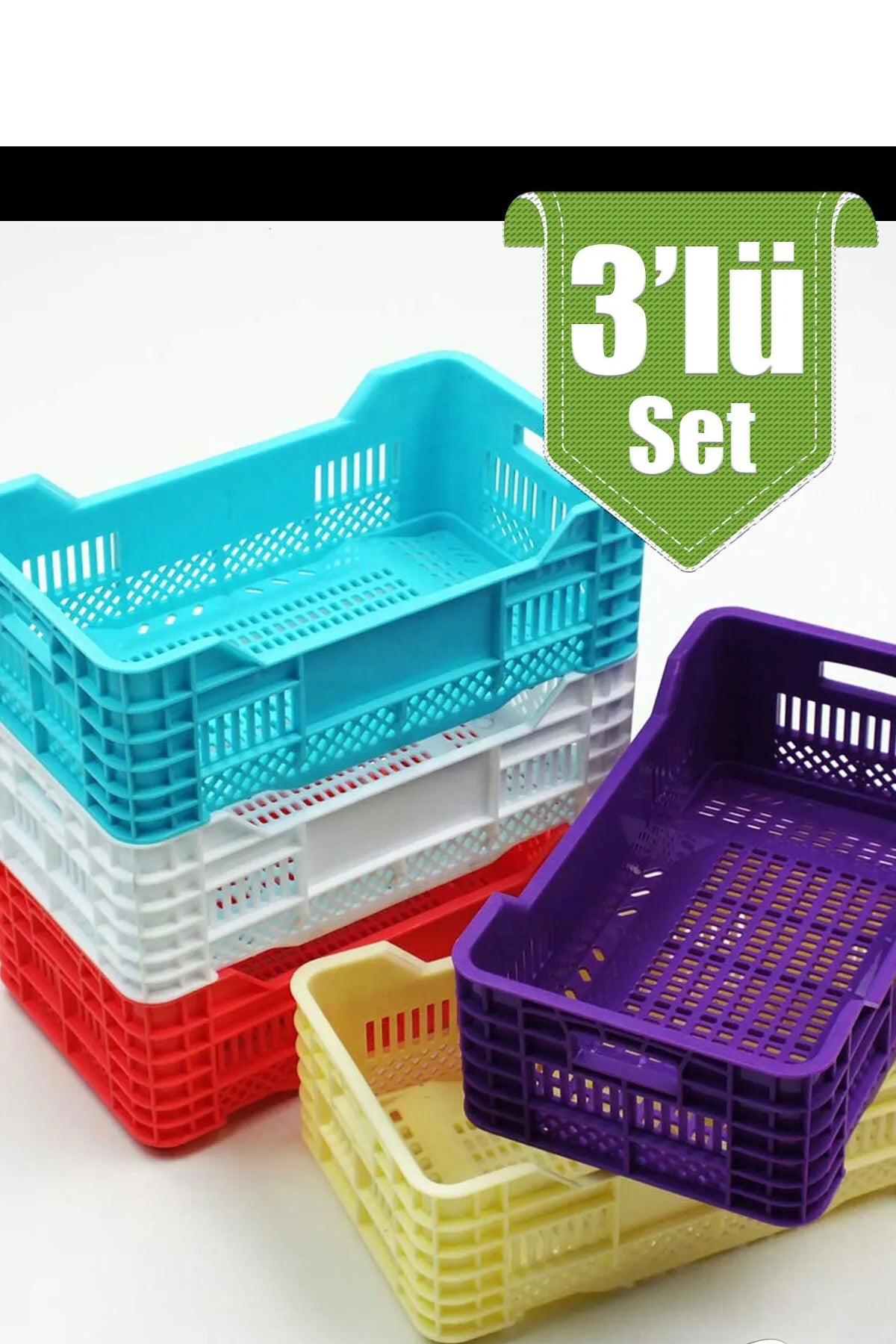 Kasa Sepet 3'lü Set Çok Amaçlı Mini Plastik Organizer Mutfak Düzenleyiciler 17x10x6 cm