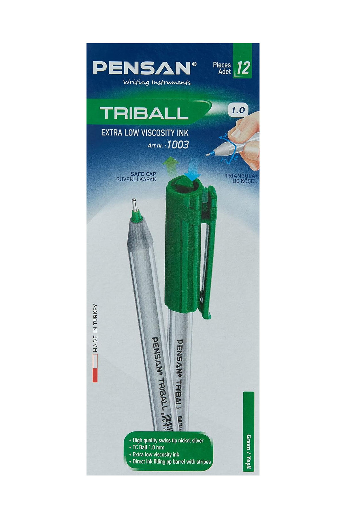 Pensan Trıball Tükenmez Kalem Yeşil 12.Li 1 mm