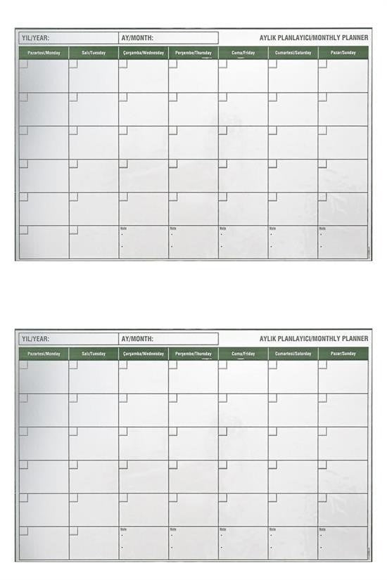 Manyetik Yapışkanlı Bir Aylık Program Planlayıcı Takvim 85x56 cm