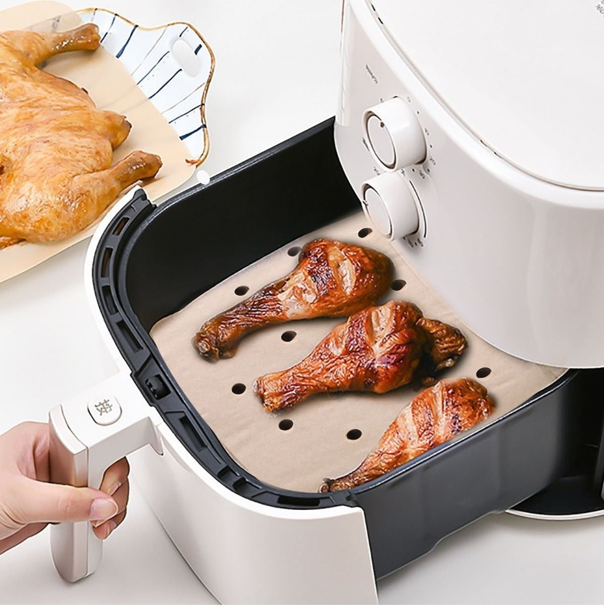 150 Adet Air Fryer Pişirme Kağıdı Tek Kullanımlık Hava Fritöz Yağ Geçirmez Yapışmaz Gıda Pişirme Ka