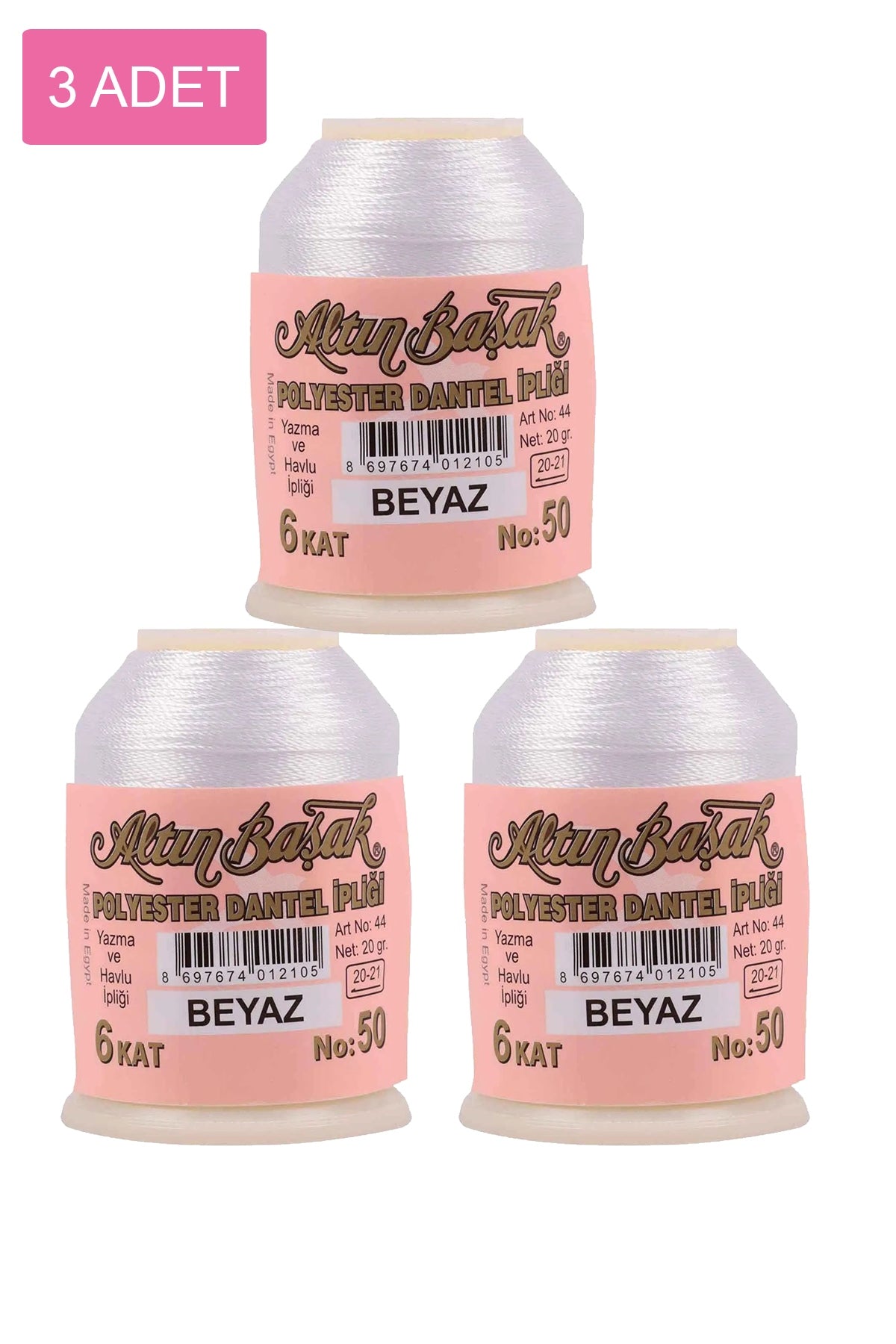 3 Adet Altınbaşak Oya ve Dantel İpi 20 gr - Royaleks - No: BEYAZ