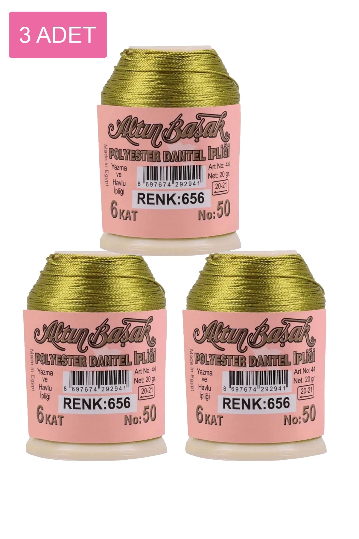 3 Adet Altınbaşak Oya ve Dantel İpi 20 gr - Royaleks - No: 656