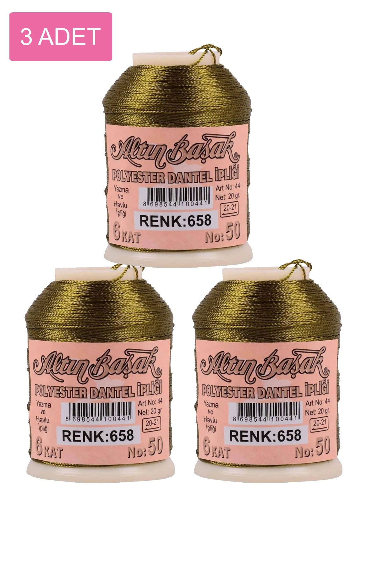 3 Adet Altınbaşak Oya ve Dantel İpi 20 gr - Royaleks - No: 658