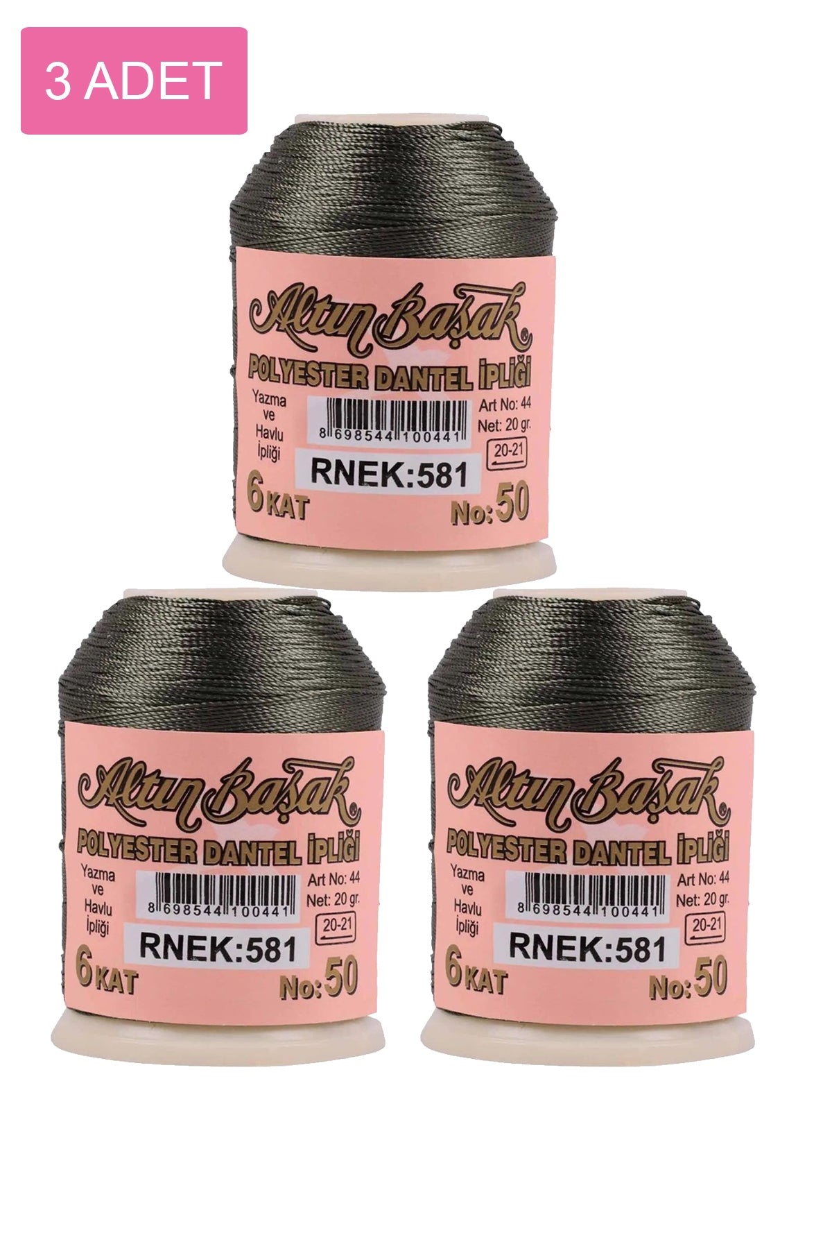 3 Adet Altınbaşak Oya ve Dantel İpi 20 gr - Royaleks - No: 581