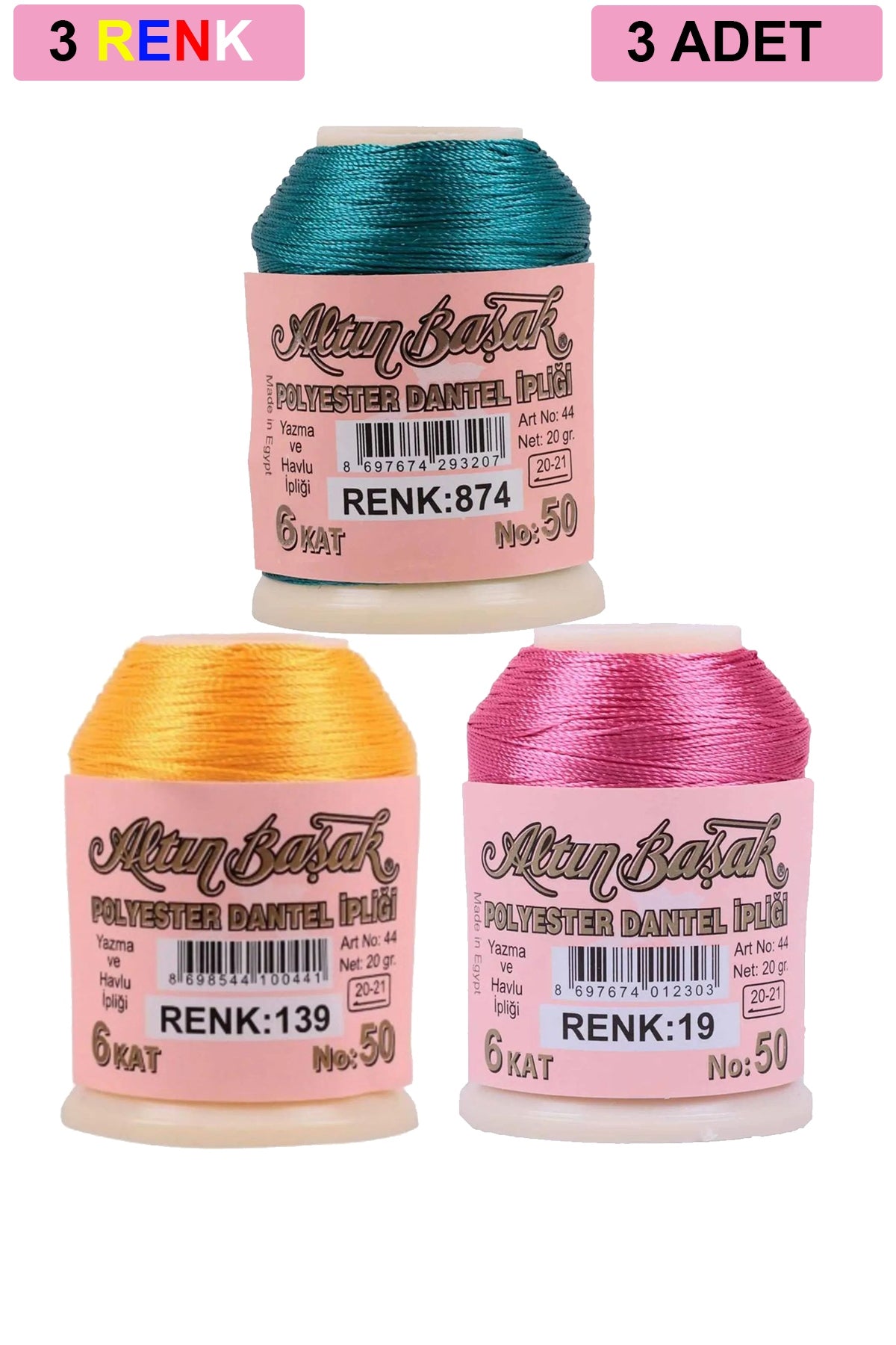 3 Adet Altınbaşak Oya ve Dantel İpi 20 gr - Royaleks - No: 139 - 019 - 874