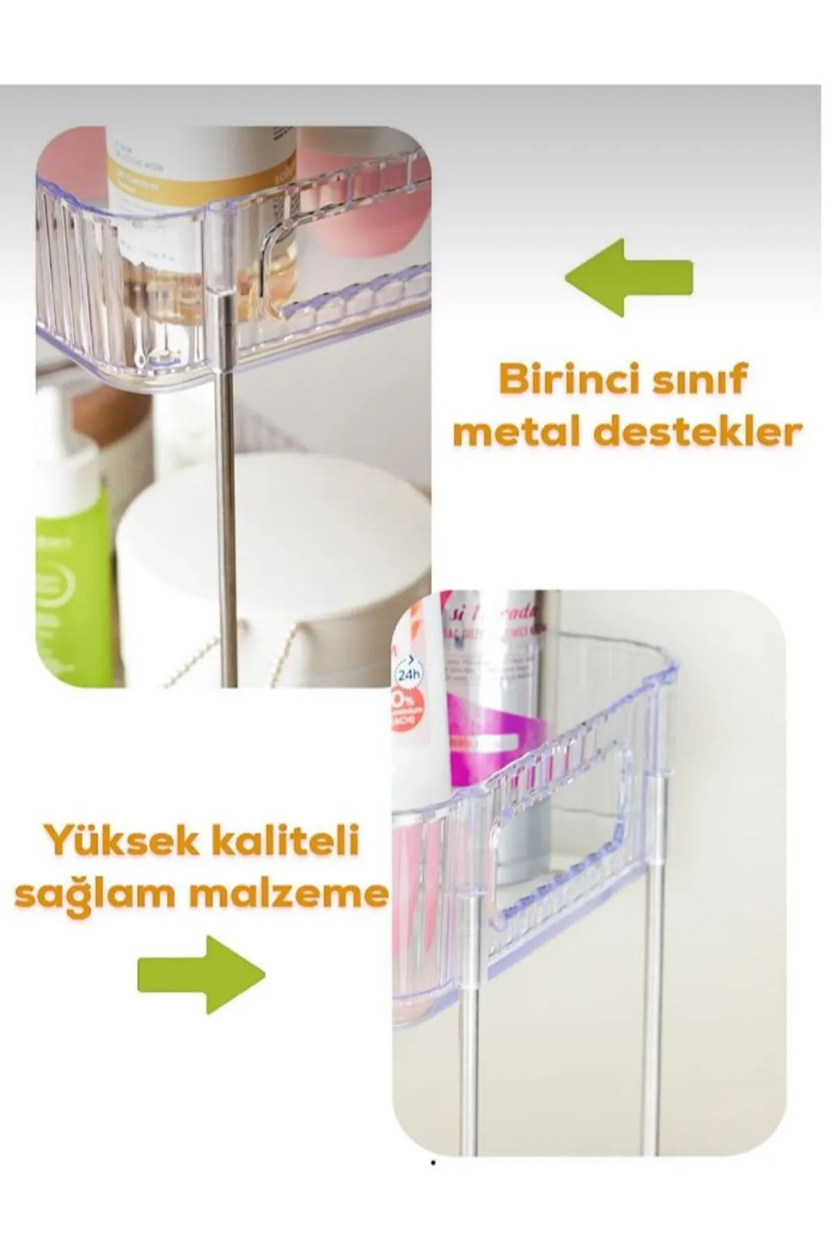 2 Katlı Çok Amaçlı Makyaj Organizeri - Takı Düzenleyici Banyo Rafı Şampuanlık Royaleks-RYLHD0103