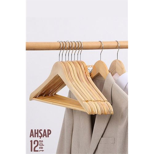 Turk Natural Ahşap Elbise Askısı 12 ADET Montague Design