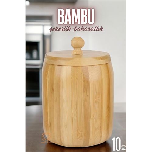 Turk Bambu Şekerlik Baharatlık Çok Amaçlı Ahşap Saklama Kabı 10 CM