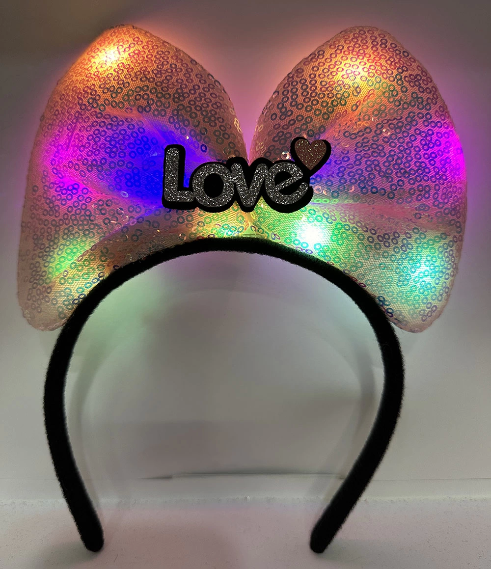 Led Işıklı 3 Farklı Fonksiyonda Yanan Gümüş Love Yazılı Toz Pembe Fiyonk Taç 20x17 Cm