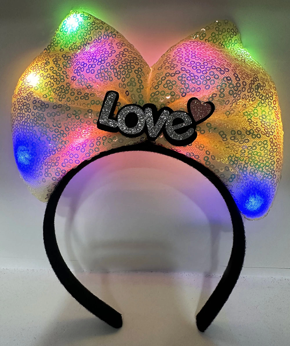 Led Işıklı 3 Farklı Fonksiyonda Yanan Gümüş Love Yazılı Sarı Fiyonk Taç 20x17 Cm