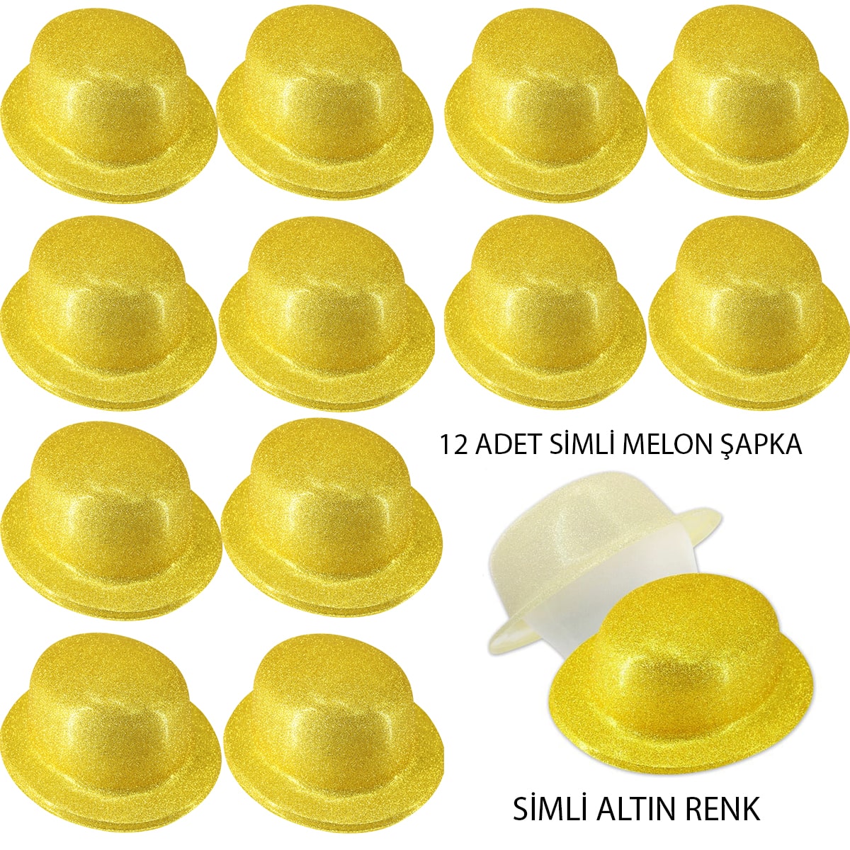 Altın Renk Simli Melon Yuvarlak Parti Şapkası 12 Adet (4767)