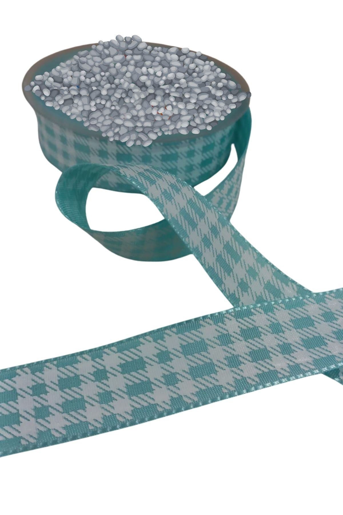 Tafta Ekoseli Kurdele 25 mm Mint 5 Metre