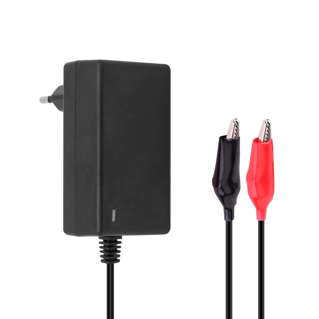 7.2 VOLT - 1 AMPER KROKODİL UÇLU PRİZ TİP KIRMIZI YEŞİL LEDLİ YERLİ ÜRETİM AKÜ ŞARJ ADAPTÖRÜ