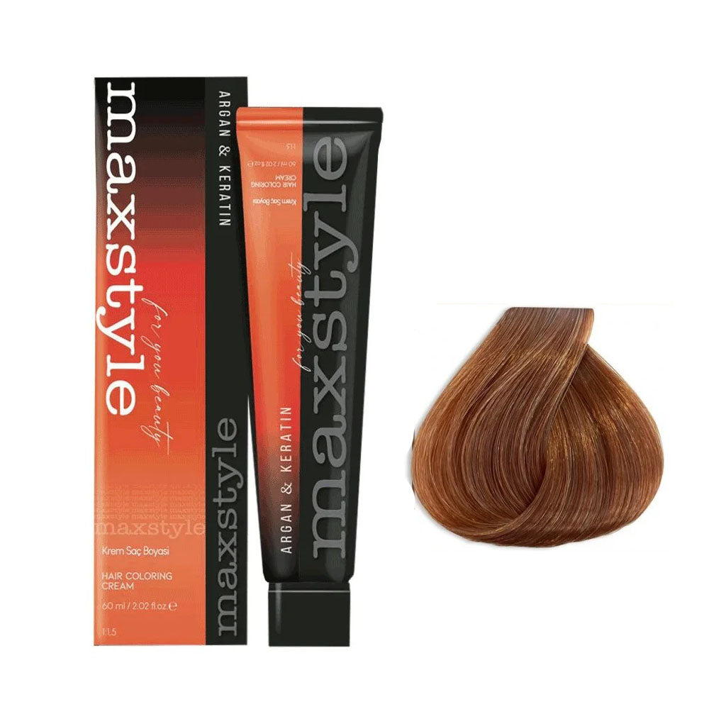 Maxstyle Argan Keratin Saç Boyası 7.34 Karamel + Sıvı oksidan