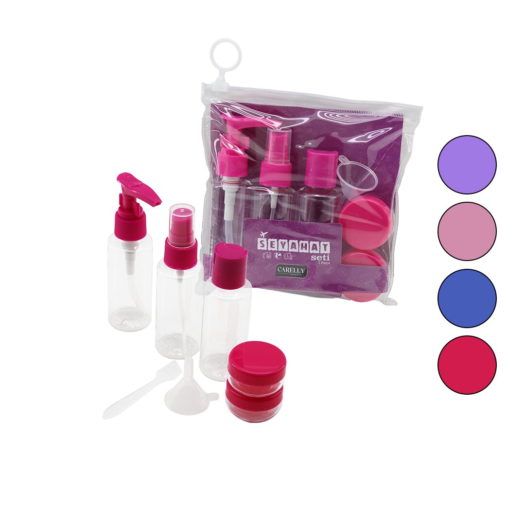 7 Pcs Seyahat Kozmeti̇k Set 3-pls.pompali+sprey+kapakli şi̇şe50ml- 2-krem Kutu10gr- 1-huni̇ - 1-spatula