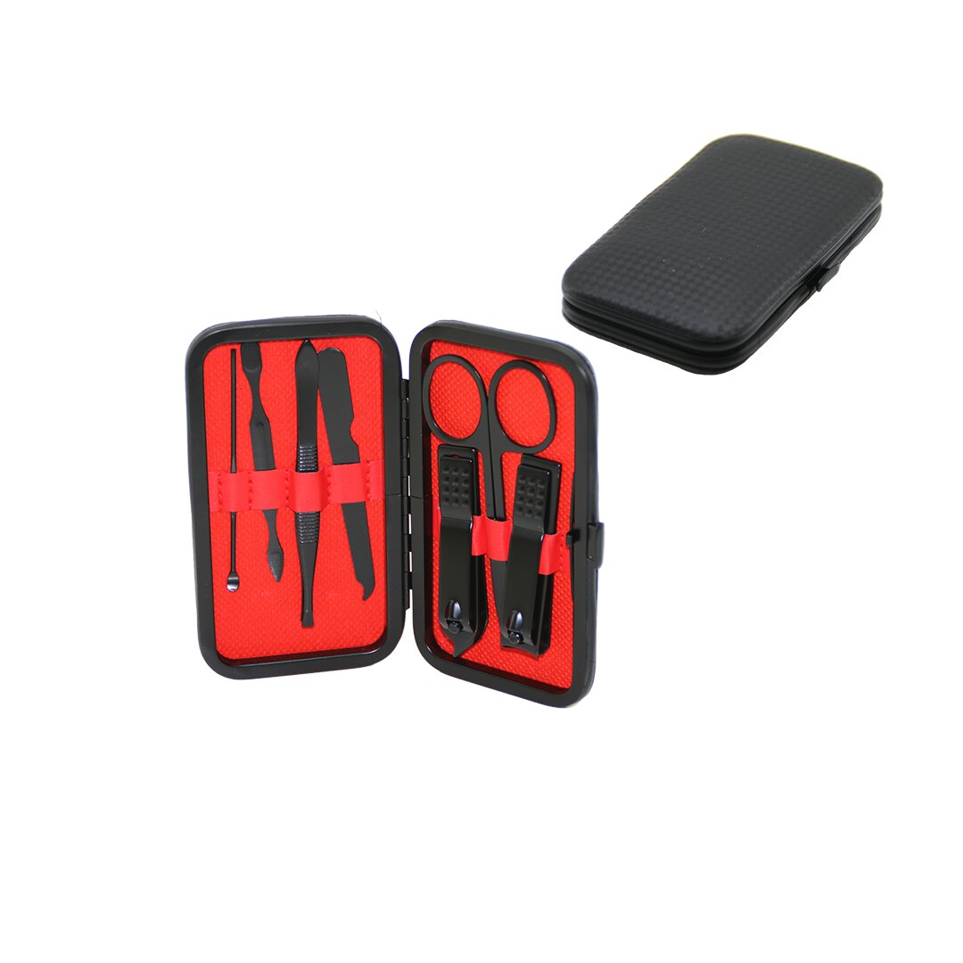 7 Pcs - Si̇yah Mani̇kür - Pedi̇kür Seti̇ Si̇yah Cüzdan Modeli̇ çantali
