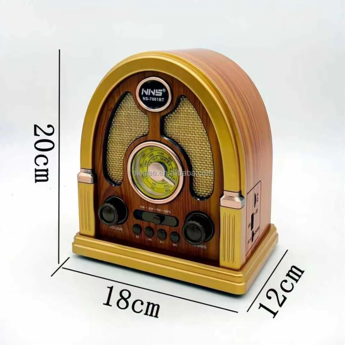 Orta Boy Kubbe Model Retro Ahşap Tasarım Bluetooth Hoparlörlü Radyo – FM/AM Destekli, Şarjlı ve Taşınabilir Radyo NS-7061