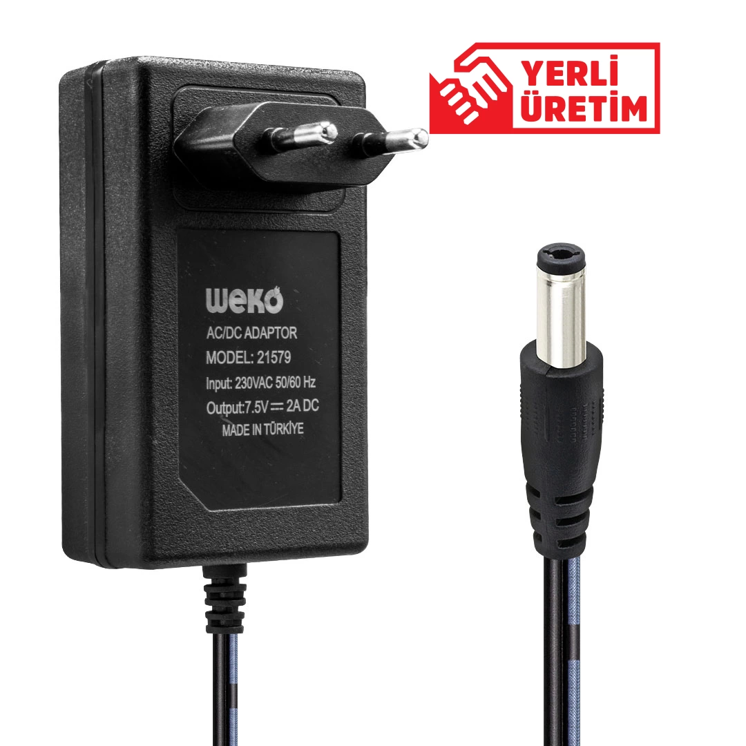 7.5 Volt - 2  Amper 5.5*2.5 Uçlu Yerli Üretim Priz Tipi Adaptör