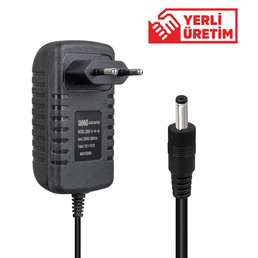 7.8 Volt - 1 Amper 4.0*1.7 Uçlu Kırmızı Yeşil Ledli Yerli Üretim Priz Tipi Şarj Adaptörü