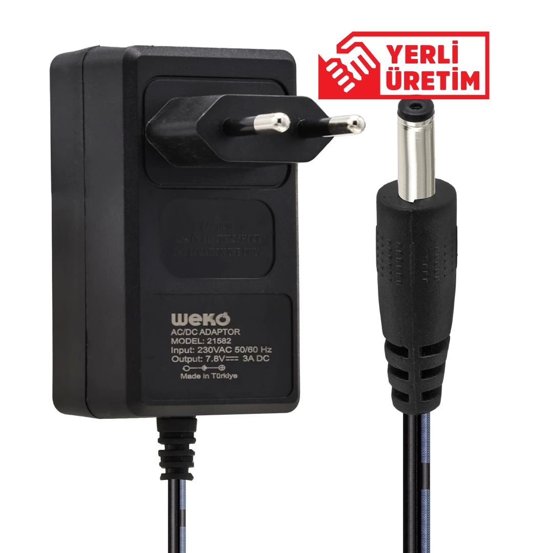 7.8 Volt - 3 Amper 3.5*1.35 Uçlu Yerli Üretim Ac Plastik Yazar Kasa Adaptörü