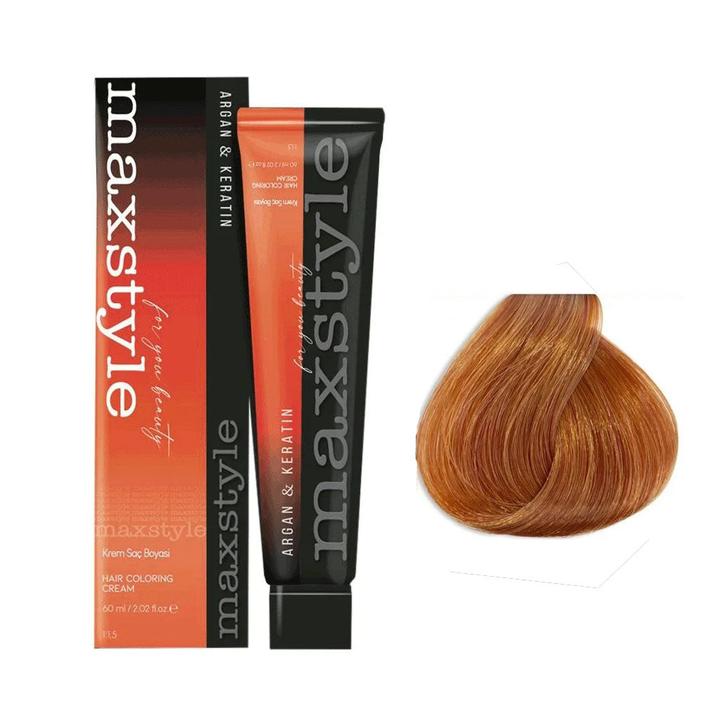 Maxstyle Argan Keratin Saç Boyası 8.43 Sultan Bakırı  x 6 Adet + Sıvı oksidan 6 Adet