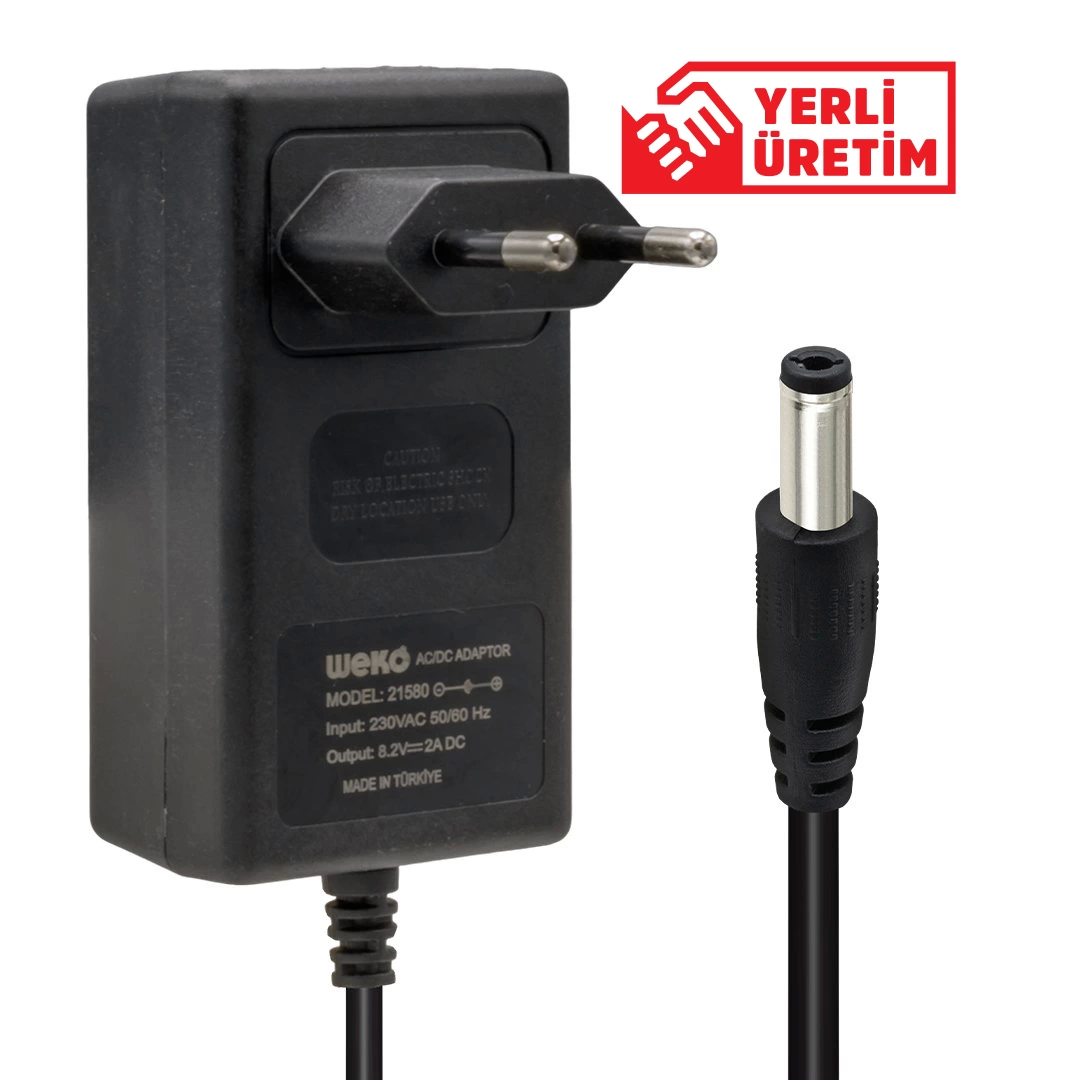 8.2 Volt - 2 Amper 5.5*2.5 Uçlu Yerli Üretim Plastik Kasa Priz Tipi Adaptör