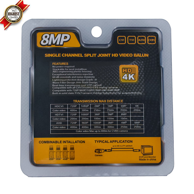 8mp 1080p 2kv 250-400 Meters HD-tvi/cvi/ahd/cvbs HD Video Balun 