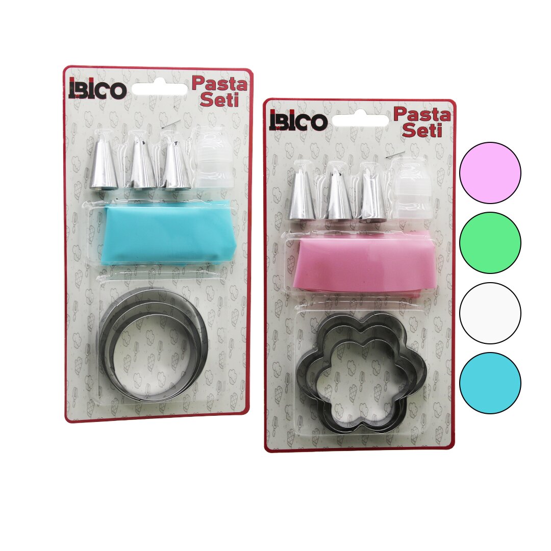 8pcs  Pasta Süsleme Seti̇ - 3-kurabi̇ye Kalip=yuvarlak - çi̇çek 1-krema Torbasi - 3-metal+1-pls.uç