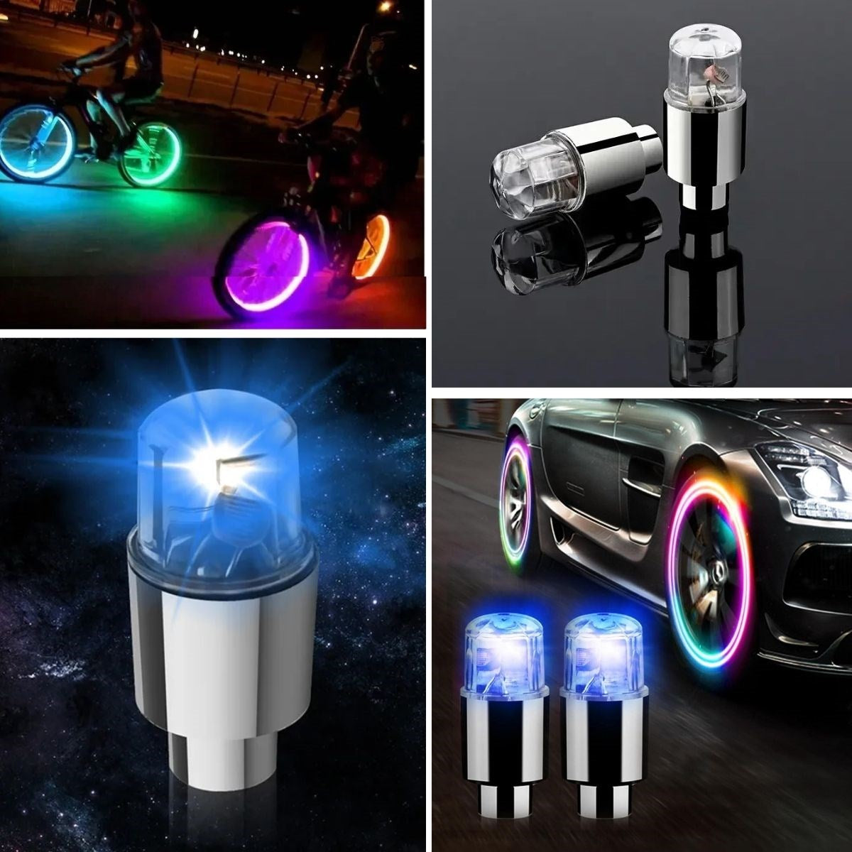 Araç ve Bisiklet İçin 2’li Mavi LED Hava Valfi Işık Kapakları–Gece Parlayan Lastik Lambası Sibop Ka